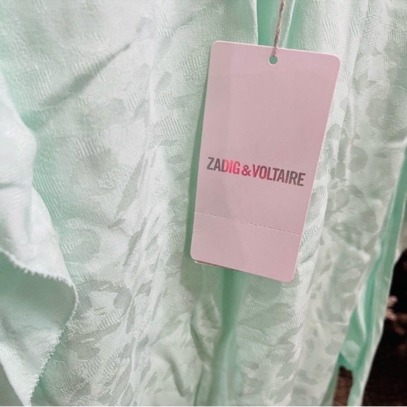 Zadig & Voltaire Medium Reen Ruffle Neck Silk Maxi Dress Mint Green $578 NWT - Picture 13 of 16